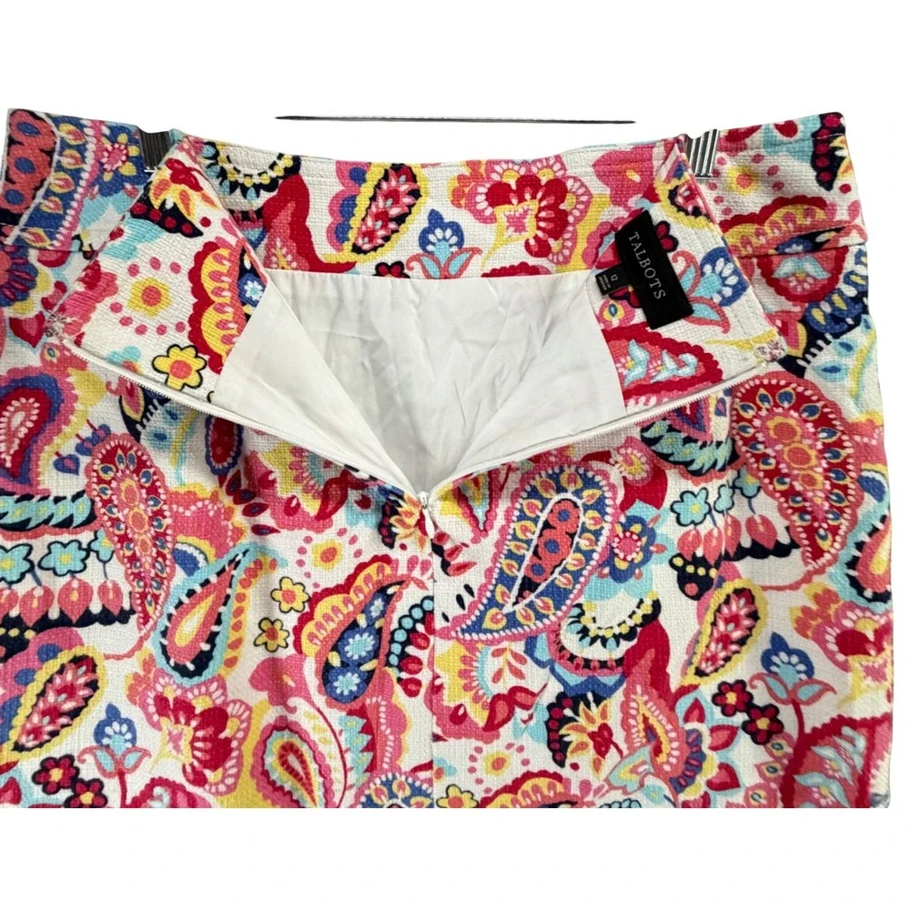 Talbots Pencil Skirt Women 12 Persian Pink Multicolor Floral Paisley Preppy Boho - Picture 4 of 13